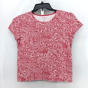 Croft & Barrow Shirt Women Size PS Red Floral Short Sleeve Round Neck Casual Top